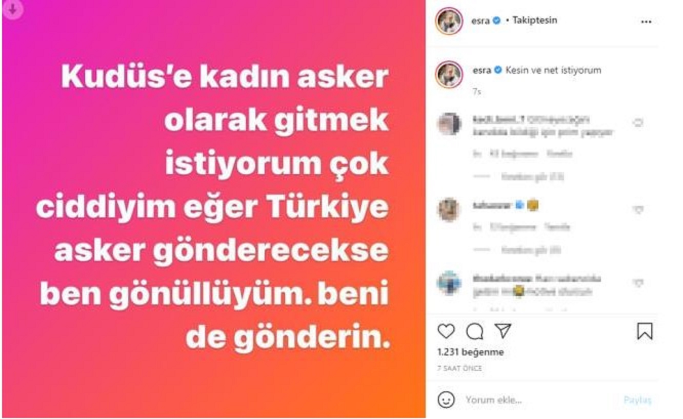 Ciciş Esra Ersoydan güldüren paylaşım Kadın asker olarak Kudüs'e gitmek istiyorum