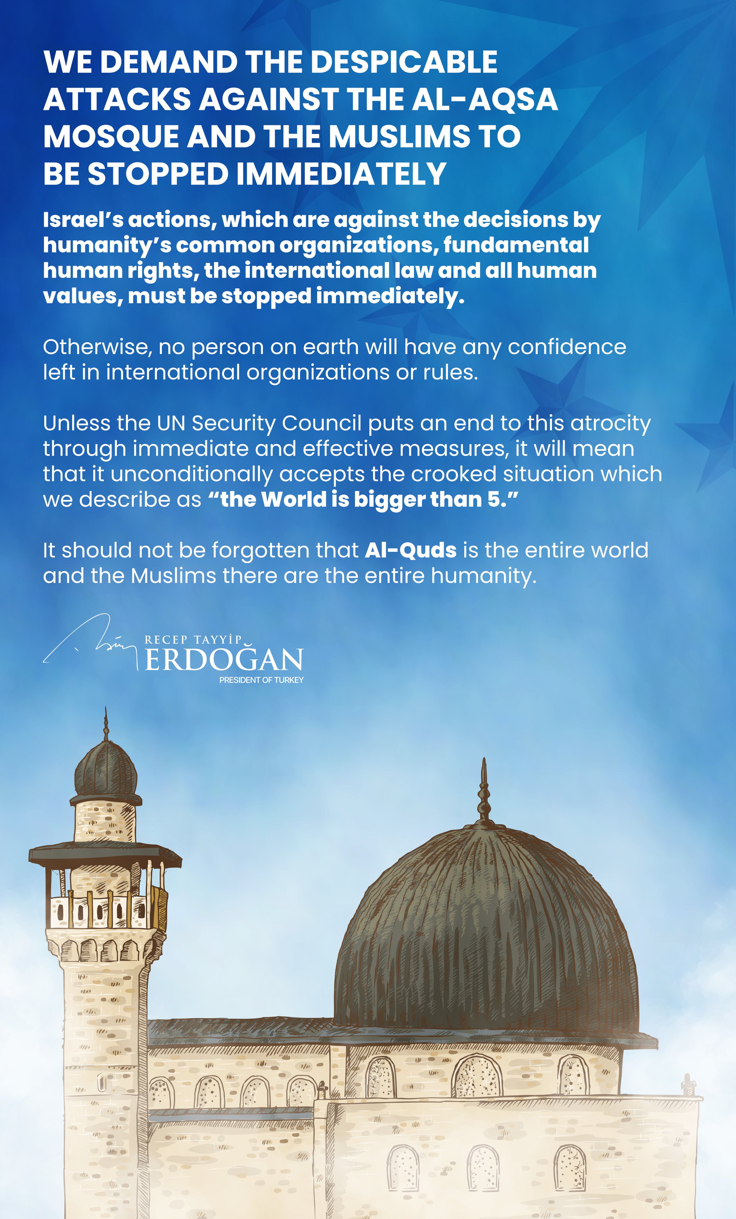 Erdoğan'dan Filistin çağrısı: İsrail'in eylemleri derhal durdurulmalıdır