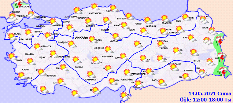 Batıda Bayram havası devam ediyor, Doğu illerinde gök gürültülü sağanak hakim! İşte 14 Mayıs Cuma il il hava durumu