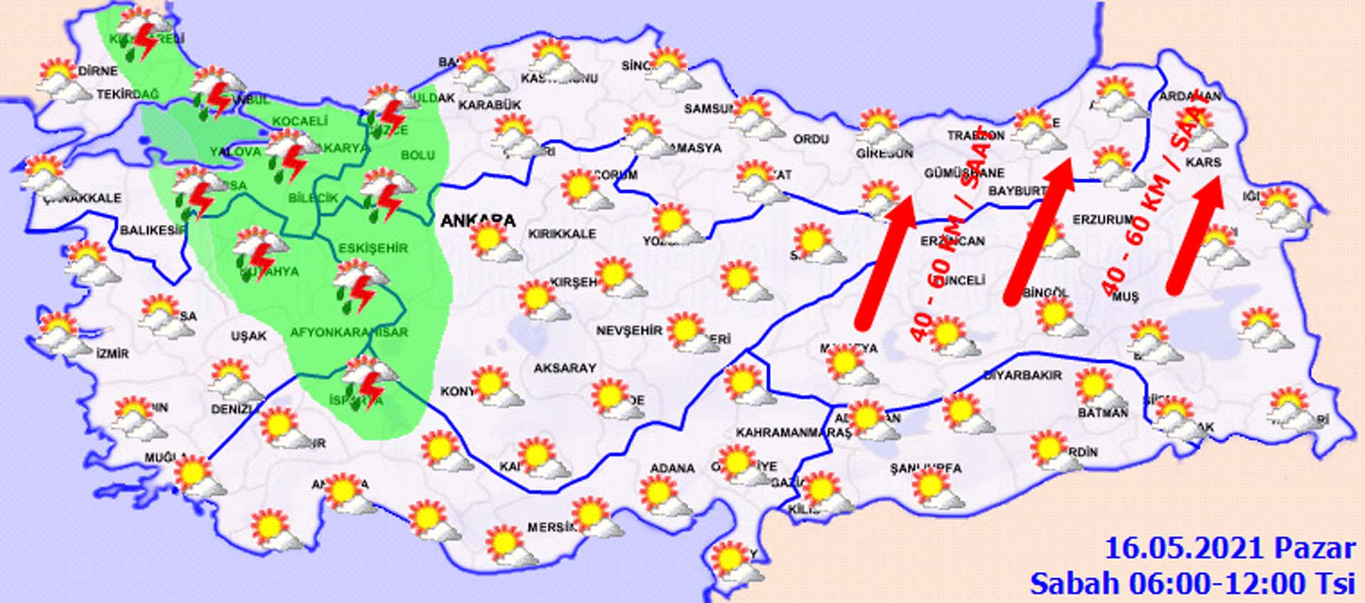 Hava bugün nasıl olacak? Meteoroloji'den üç bölge için sağanak yağış uyarısı! 16 Mayıs 2021 Pazar il il hava durumu