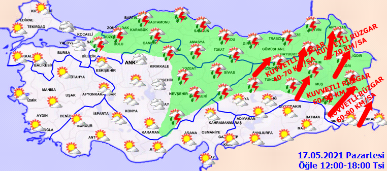 Haftanın ilk gününde fırtına ve sağanak yağış geliyor! Meteoroloji Genel Müdürlüğü il il uyardı: İşte 17 Mayıs 2021 hava durumu!