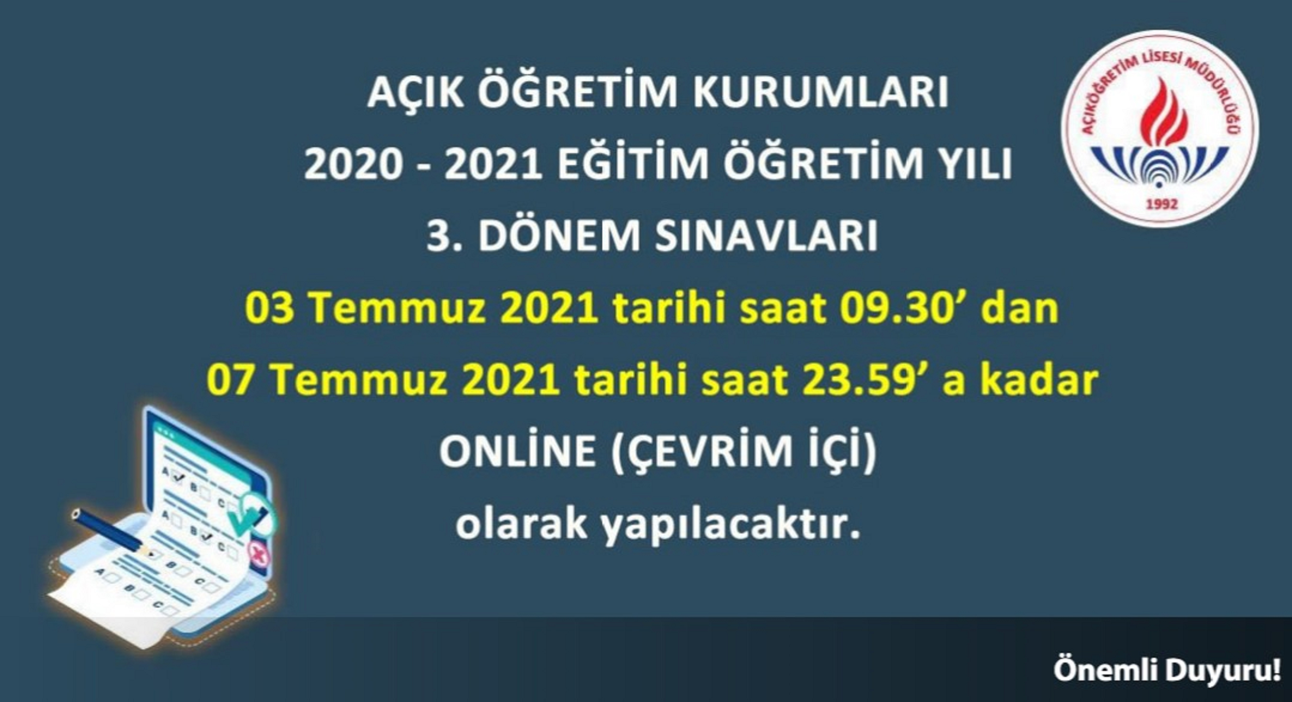 AÖL kayıt yenileme tarihleri 2021 takvimi | AÖL 3. Dönem sınavları ne zaman yapılacak?