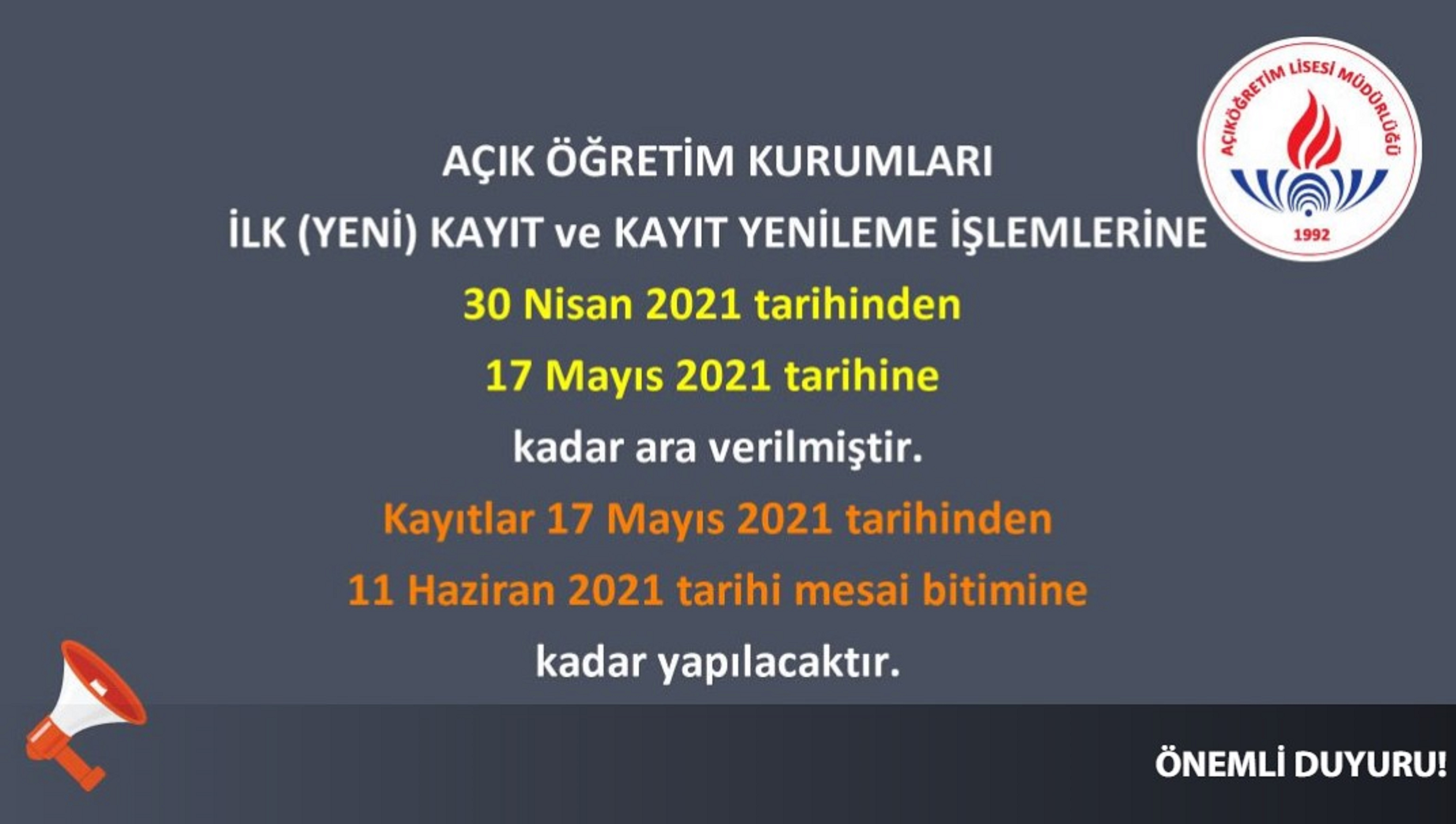 AÖL kayıt yenileme tarihleri 2021 takvimi | AÖL 3. Dönem sınavları ne zaman yapılacak?