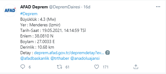İzmir Menderes te deprem mi oldu son dakika Ege Denizi Kuşadası Körfezi