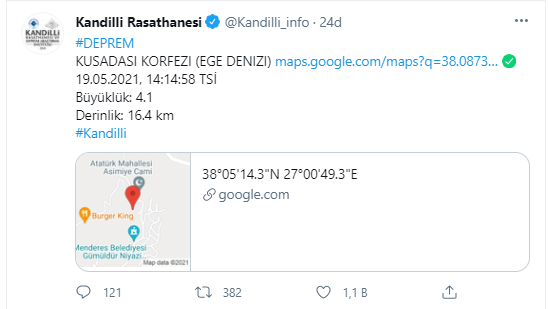 İzmir Menderes te deprem mi oldu son dakika Ege Denizi Kuşadası Körfezi