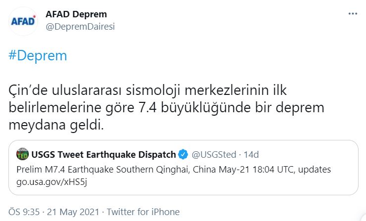 Son dakika | AFAD duyurdu! Çin'de 7.4 büyüklüğünde deprem