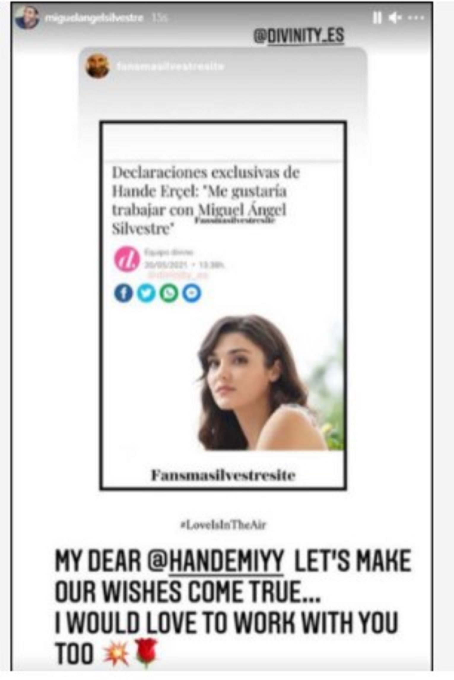 Aman Kerem Bürsin duymasın! İspanyol oyuncu Miguel Angel Silvestreden Hande Erçel mesajı