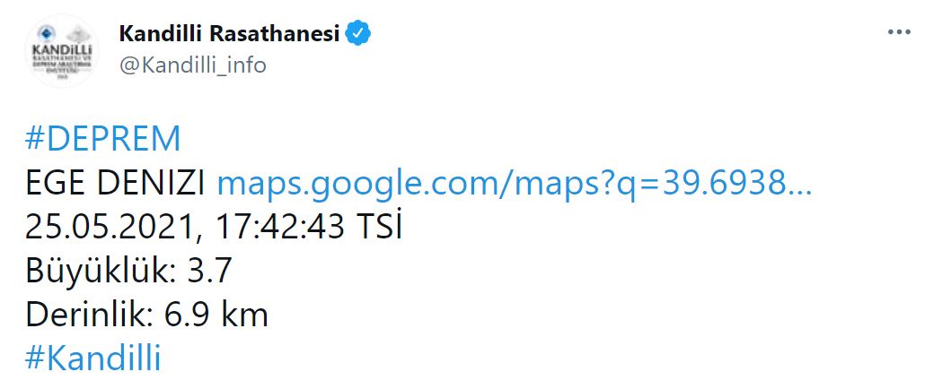 AFAD ve Kandilli Rasathanesi açıkladı! Ege Denizi'nde 3.7 şiddetinde deprem