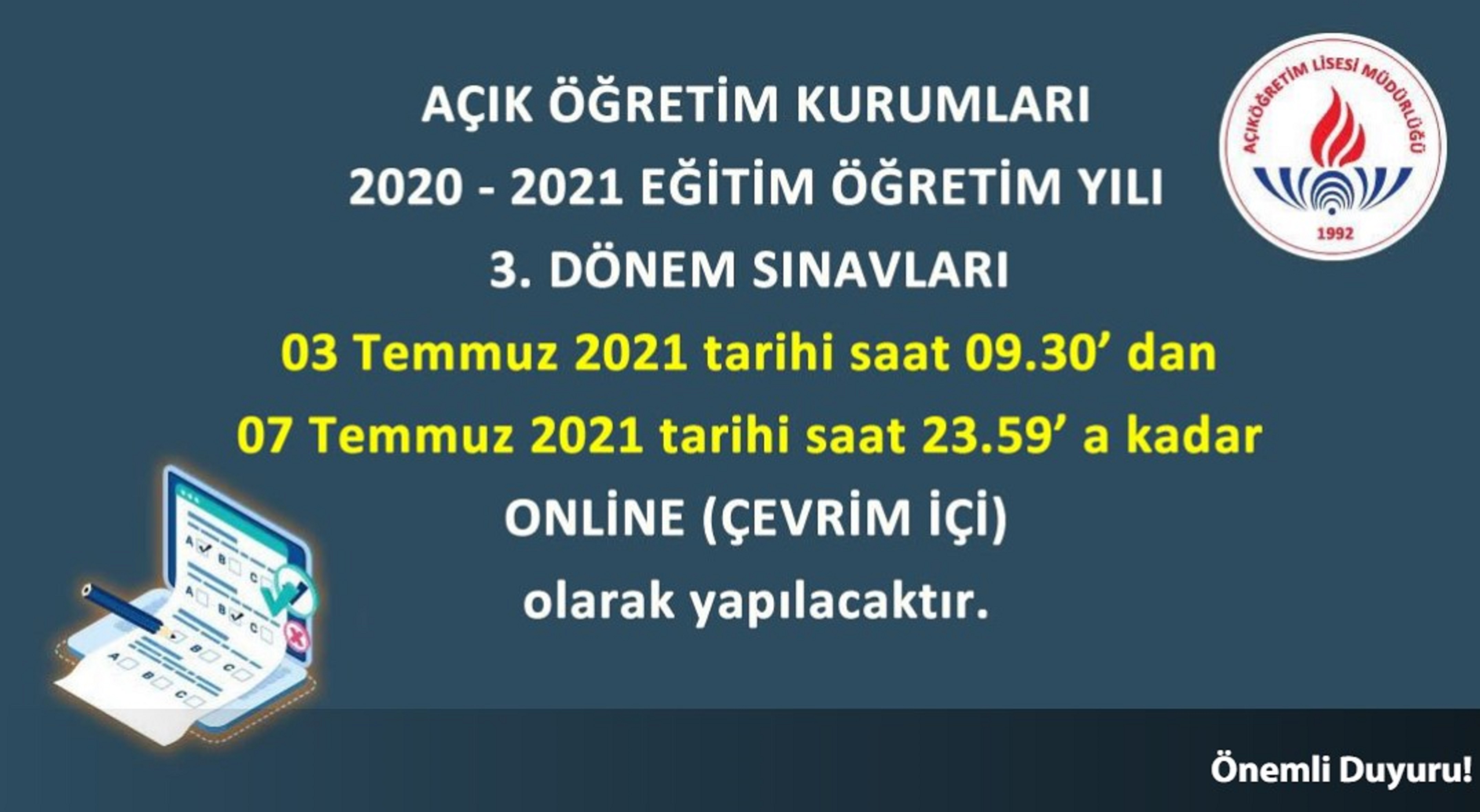 AÖL sınav tarihleri belli oldu mu 2021? AÖL 3 dönem sınavları ne zaman 2021?