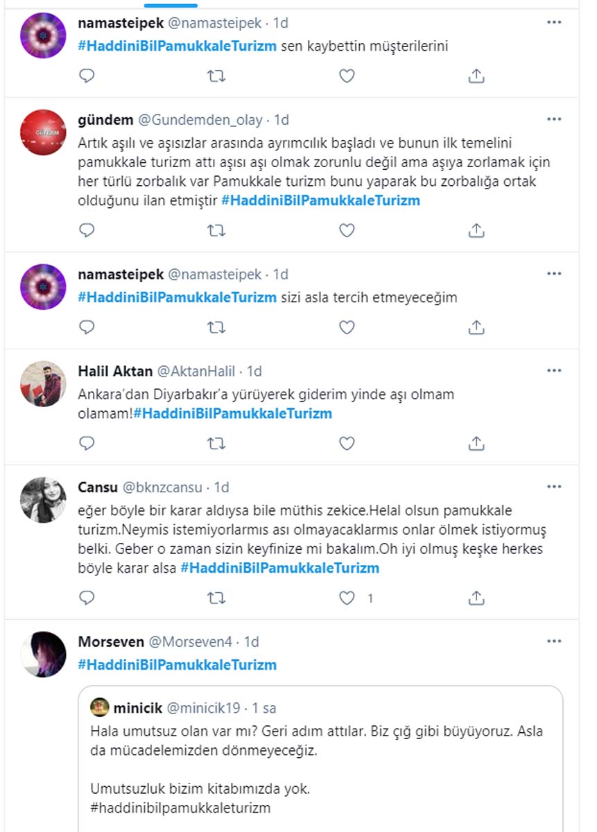 Pamukkale Turizm'in aşı kararı sosyal medyayı ayağa kaldırdı! #HaddiniBilPamukkaleTurizm gündem oldu