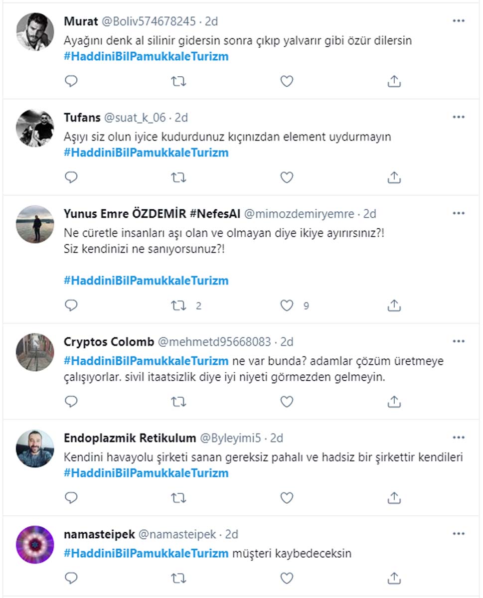 Pamukkale Turizm'in aşı kararı sosyal medyayı ayağa kaldırdı! #HaddiniBilPamukkaleTurizm gündem oldu