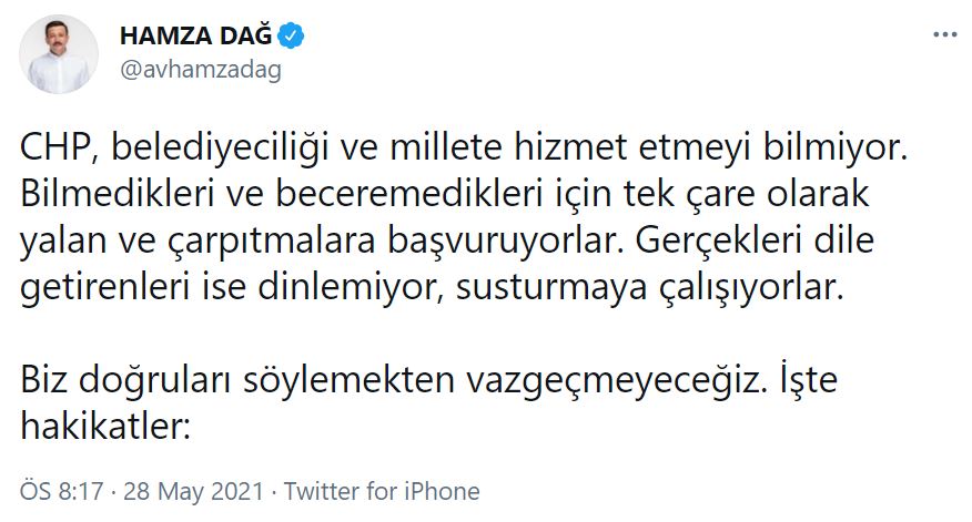AK Parti Tanıtım ve Medya Başkanı Dağ'dan CHP'ye tepki!