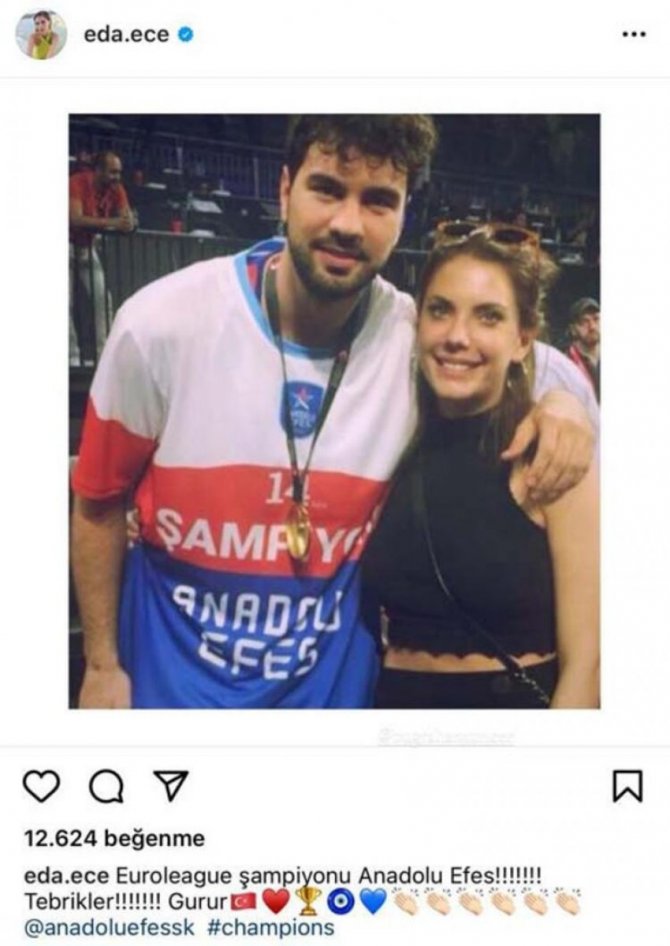 Eda Ece, Anadolu Efes'te oynayan sevgilisini sosyal medyadan kutladı:"Gurur"