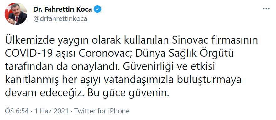 Bakan Koca: Güvenirliği ve etkisi kanıtlanmış her aşıyı vatandaşımızla buluşturmayı sürdüreceğiz