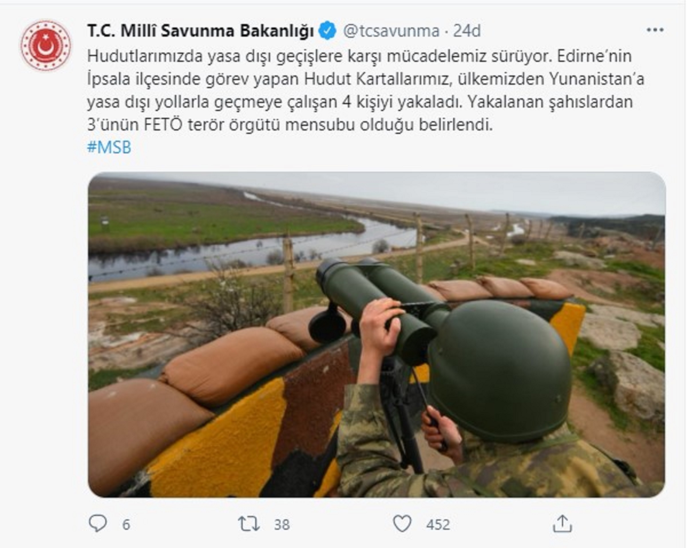 SON DAKİKA| MSB: Yunanistana yasa dışı yollarla geçmeye çalışan 3ü FETÖ mensubu 4 kişi yakalandı