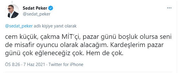 Sedat Peker'e sert çıkmıştı: Cem Küçük 'Elinden geleni ardına koyma' dediği tweetini sildi!