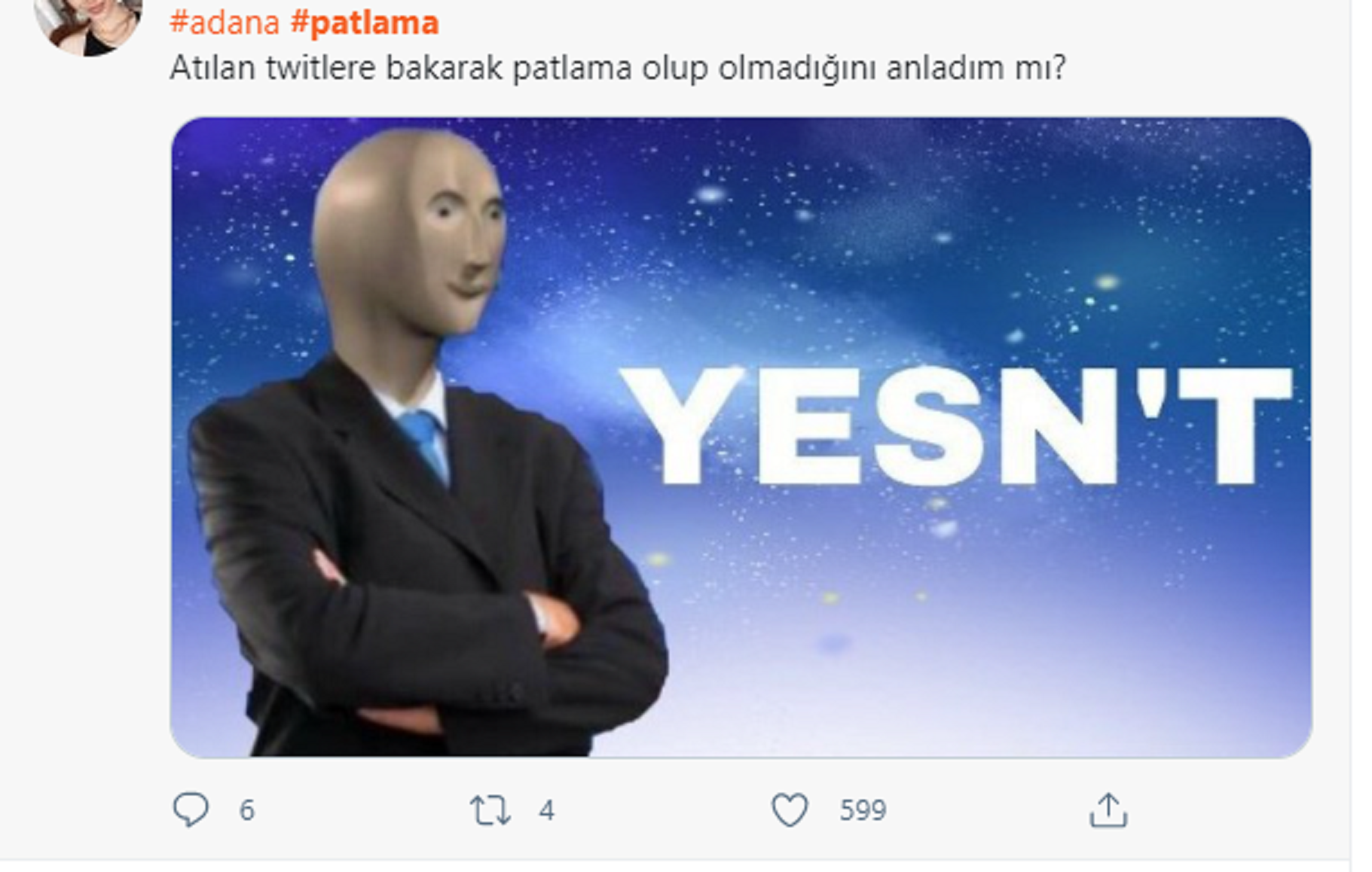 Adanadaki korkutan patlama sesi twitterda mizah konusu oldu