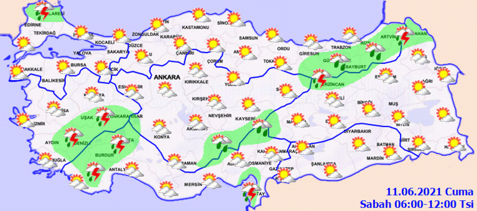 Meteoroloji açıkladı: O iller için gök gürültülü sağanak yağış uyarısı! İşte 11 Haziran 2021 Cuma il il, haritalı hava durumu