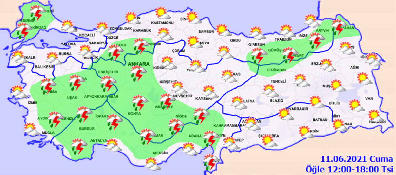 Meteoroloji açıkladı: O iller için gök gürültülü sağanak yağış uyarısı! İşte 11 Haziran 2021 Cuma il il, haritalı hava durumu
