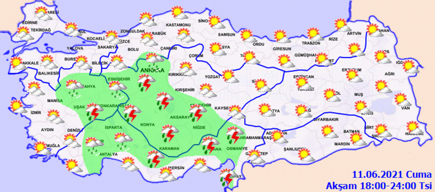 Meteoroloji açıkladı: O iller için gök gürültülü sağanak yağış uyarısı! İşte 11 Haziran 2021 Cuma il il, haritalı hava durumu