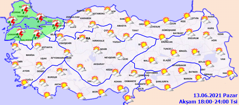 Meteoroloji'den o illere gök gürültülü sağanak yağış uyarısı! İstanbul'da da etkili olacak... İşte 13 Haziran Pazar hava durumu...