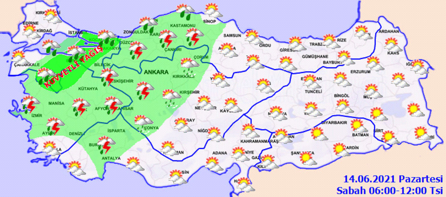 Meteoroloji açıkladı: O iller için gök gürültülü sağanak yağış uyarısı! İşte 14 Haziran 2021 Pazartesi il il, haritalı hava durumu