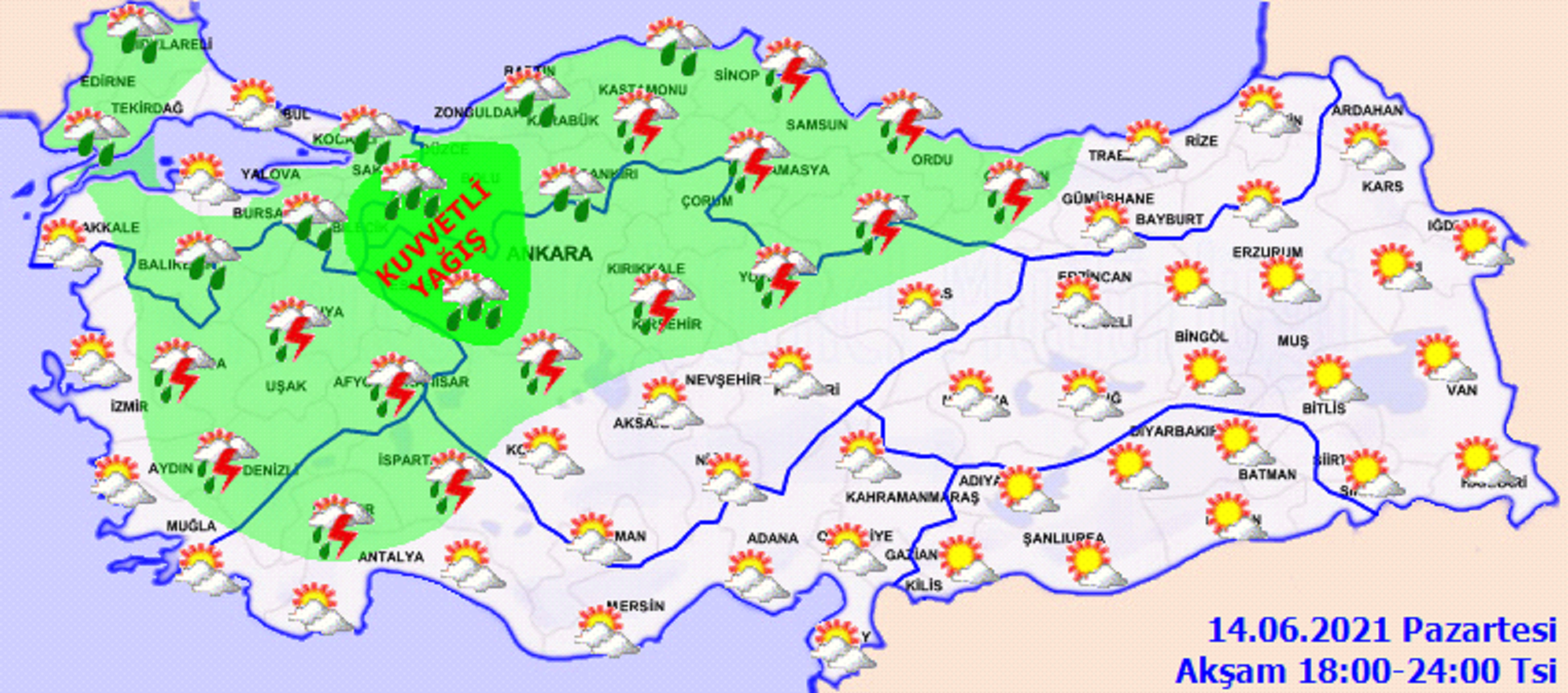Meteoroloji açıkladı: O iller için gök gürültülü sağanak yağış uyarısı! İşte 14 Haziran 2021 Pazartesi il il, haritalı hava durumu