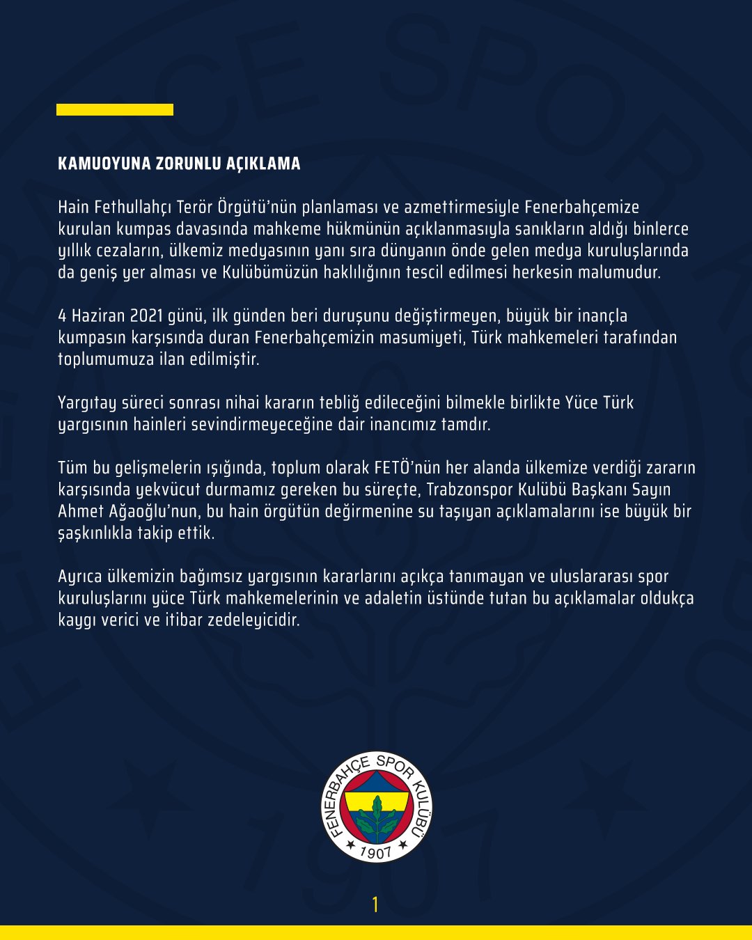 Son dakika | Fenerbahçe'den Ahmet Ağaoğlu hakkında sert açıklama: Örgütün değirmenine su taşıyan açıklamalarını şaşkınlıkla takip ettik