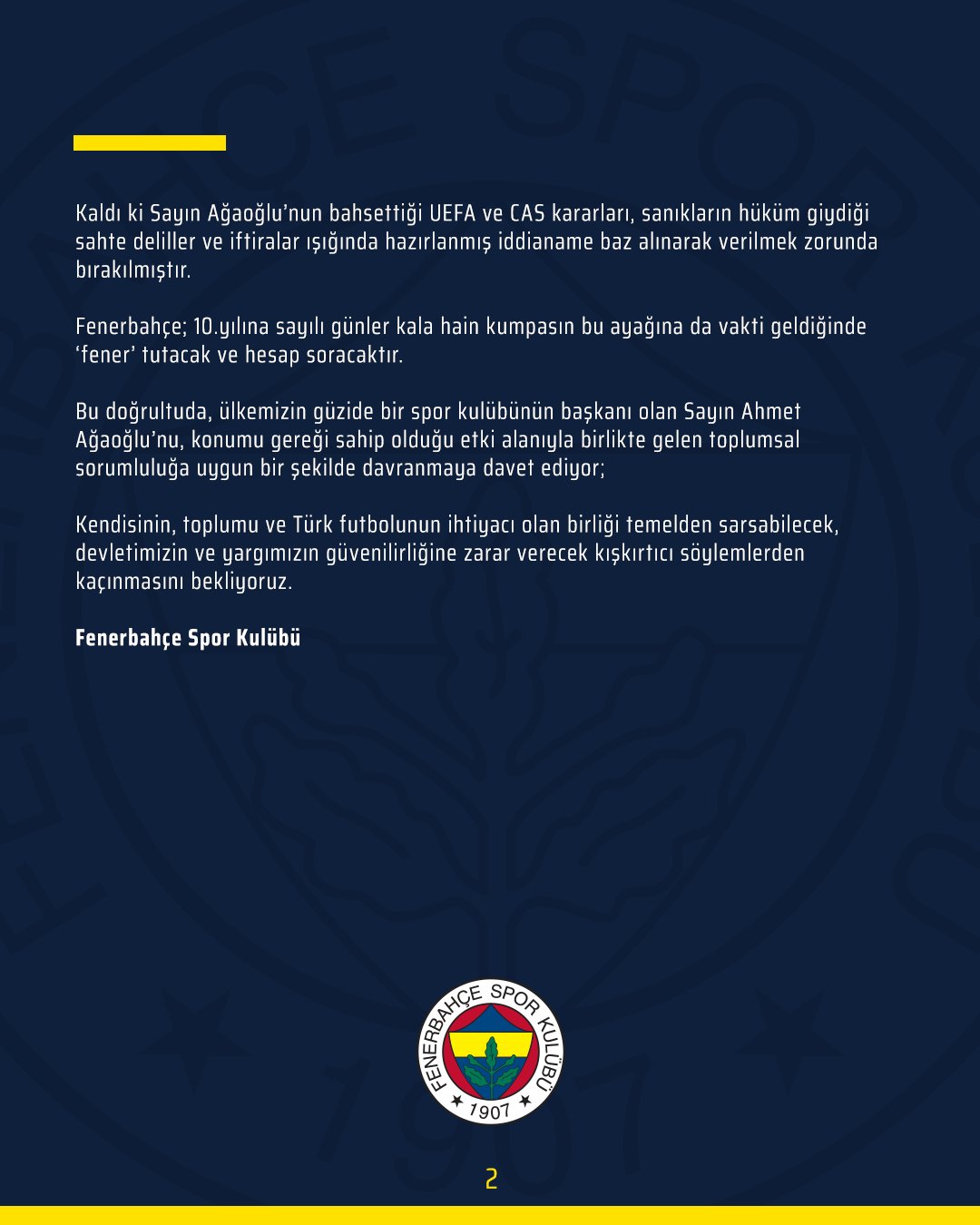 Son dakika | Fenerbahçe'den Ahmet Ağaoğlu hakkında sert açıklama: Örgütün değirmenine su taşıyan açıklamalarını şaşkınlıkla takip ettik