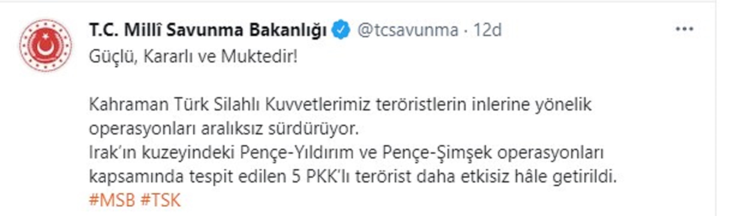 SON DAKİKA|Pençe operasyonları kapsamında 5 PKKlı terörist daha etkisiz hale getirildi