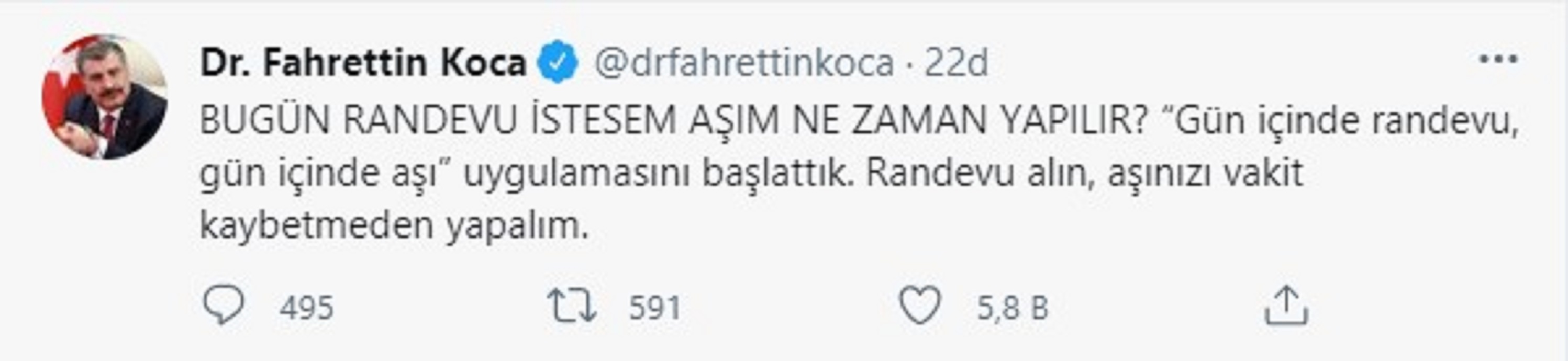 SON DAKİKA| Sağlık Bakanı açıkladı: Gün içinde randevu, gün içinde aşı uygulaması başladı