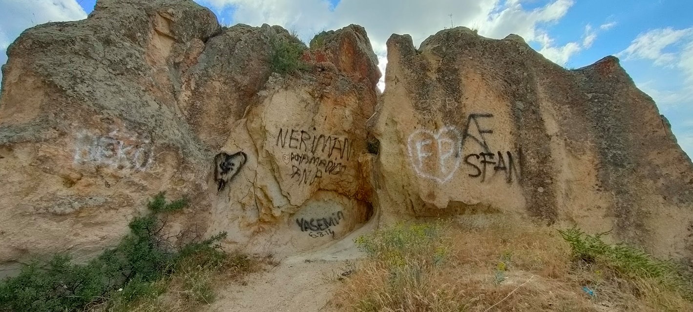Peribacalarına sprey boya ve çeşitli cisimlerle zarar verdiler