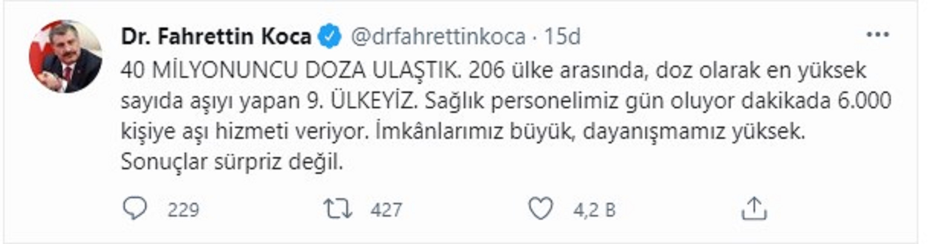 SON DAKİKA| Sağlık Bakanı Fahrettin Koca 206 ülke arasında doz olarak en yüksek sayıda aşı yapan 9. ülkeyiz