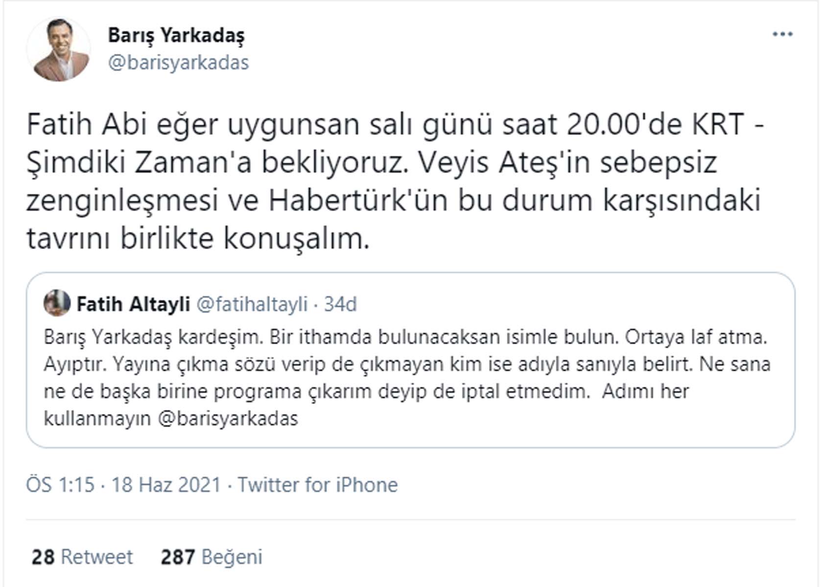 Fatih Altaylı ve Barış Yarkadaş arasında tartışma! 