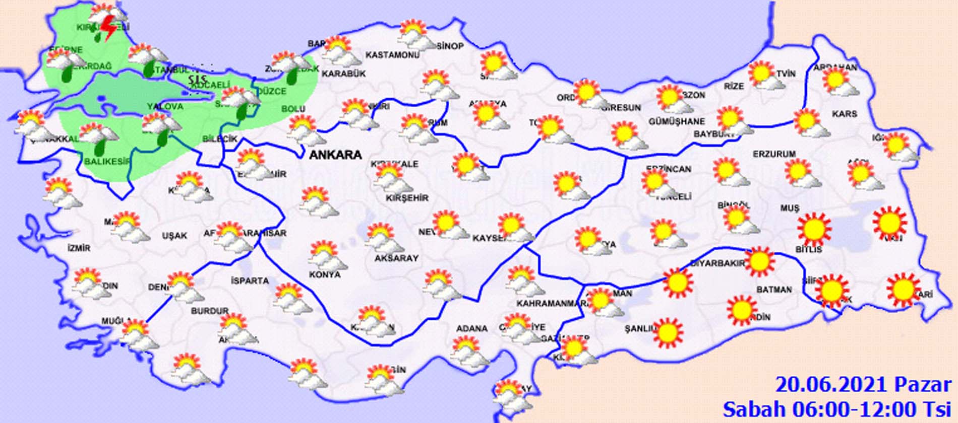 Son dakika | Dikkat: Meteoroloji'den çok sayıda il için sağanak yağmur uyarısı! 20 Haziran 2021 Pazar il il hava durumu