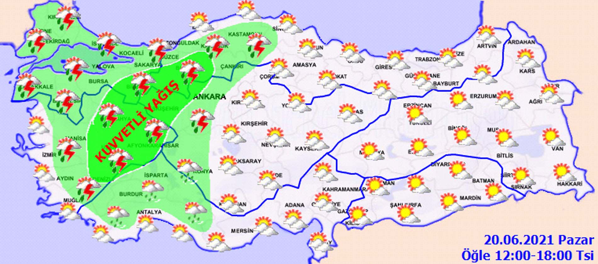 Son dakika | Dikkat: Meteoroloji'den çok sayıda il için sağanak yağmur uyarısı! 20 Haziran 2021 Pazar il il hava durumu