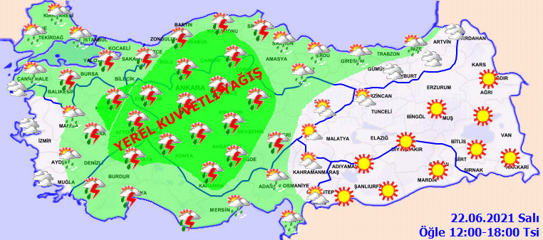 Haziran yağmurları devam ediyor! Yurdun iç ve batı kesimleri yağışlara teslim! 22 Haziran 2021 Salı il il, haritalı hava durumu