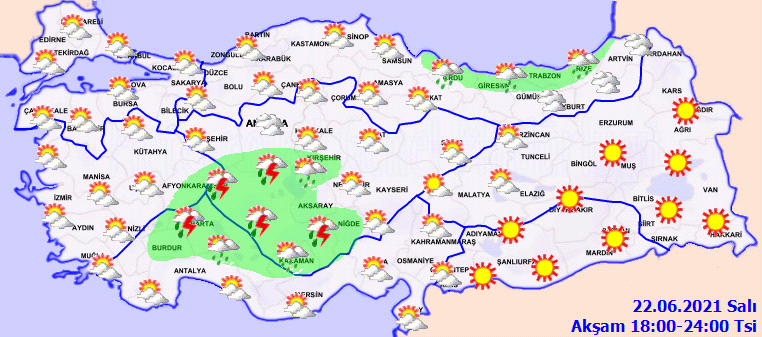 Haziran yağmurları devam ediyor! Yurdun iç ve batı kesimleri yağışlara teslim! 22 Haziran 2021 Salı il il, haritalı hava durumu