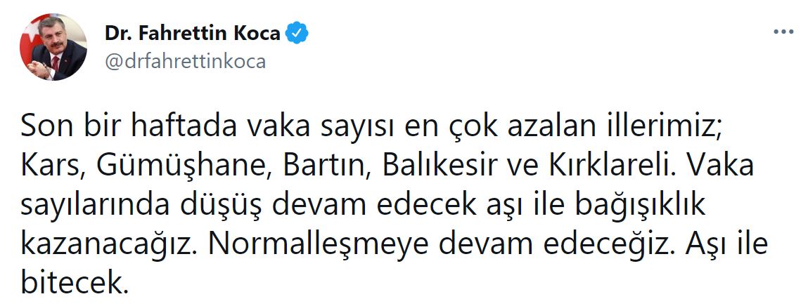 Son dakika | Bakan Koca açıkladı! İşte illere göre haftalık vaka sayısı...