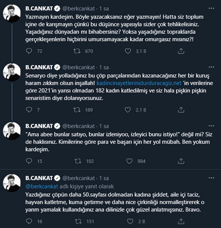 Berk Cankat senaristlere ateş püskürdü! Yazmayın kardeşim