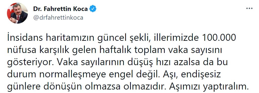 Son dakika | Bakan Koca sosyal medya hesabında paylaştı! İşte illere göre haftalık vaka sayısı...