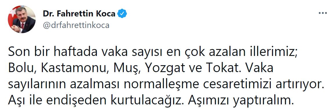 Son dakika | Bakan Koca sosyal medya hesabında paylaştı! İşte illere göre haftalık vaka sayısı...