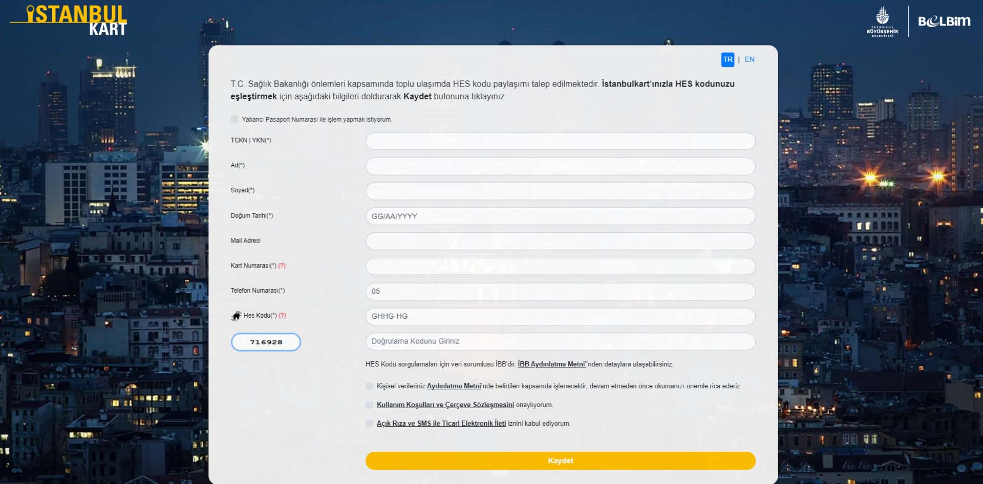 İstanbulkart HES kodu eşleştirme nasıl yapılır? İstanbulkart HES kodu yükleme, tanımlama, kişiselleştirme ekranı