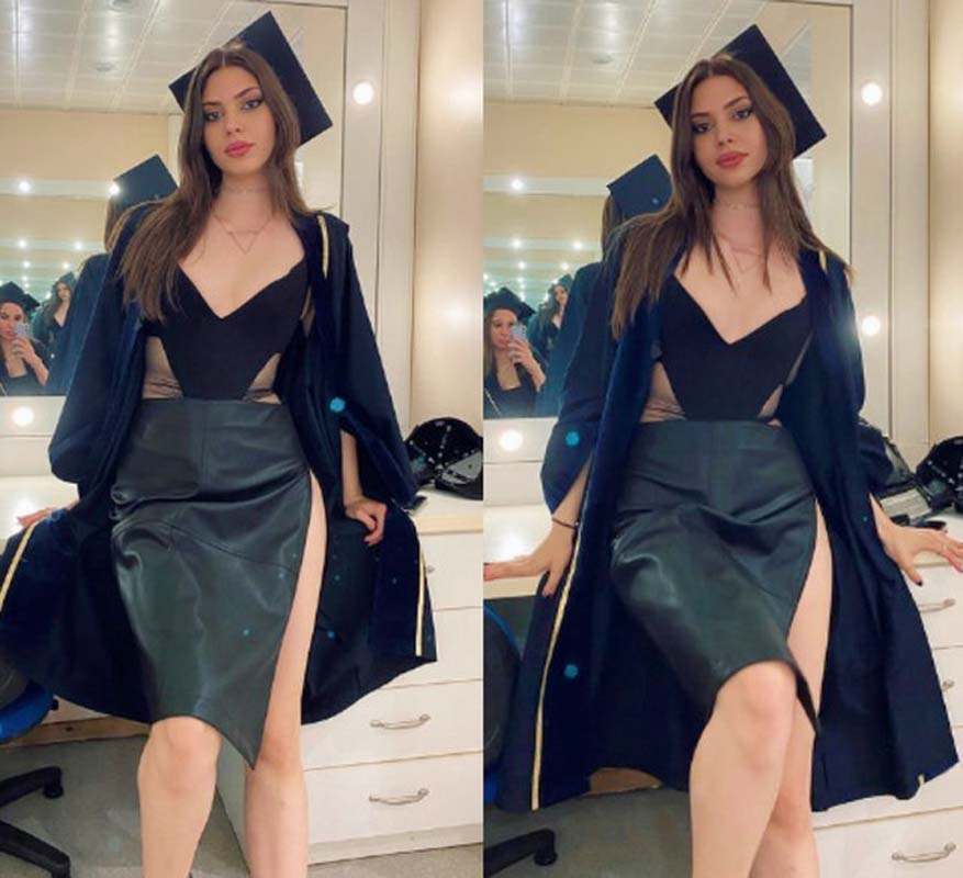 İddialı mezun! Defne Samyeli'nin kızı Derin Talu'nun mezuniyette giydiği derin yırtmaçlı eteği dikkat çekti!