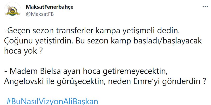 Fenerbahçe taraftarlarından Ali Koç'a tepki: Bu Nasıl Vizyon Ali Başkan!