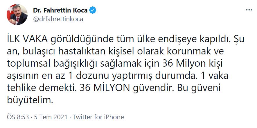 Son dakika | Bakan Koca'dan 'aşı' paylaşımı: Bu güveni büyütelim