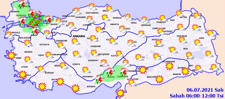 Salı gününe dikkat! Meteorolojiden kuvvetli yağış ve fırtına uyarısı geldi! 6 Temmuz 2021 Salı il il, haritalı hava durumu