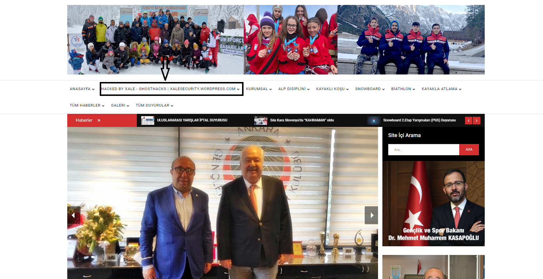 GhostHacks'in kurucusu Xale, Türkiye Kayak Federasyonu'nun internet sitesini hackledi 