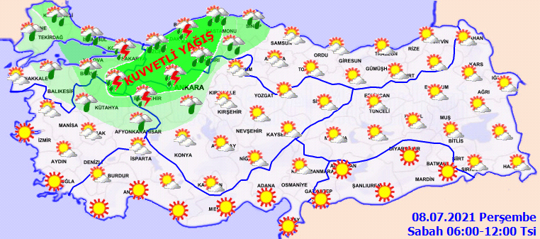 Şiddetli yağışlar hayatı olumsuz etkileyecek | Ani sel, su taşkınlarına dikkat! 8 Temmuz 2021 Perşembe il il, haritalı hava durumu