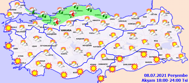  Şiddetli yağışlar hayatı olumsuz etkileyecek | Ani sel, su taşkınlarına dikkat! 8 Temmuz 2021 Perşembe il il, haritalı hava durumu